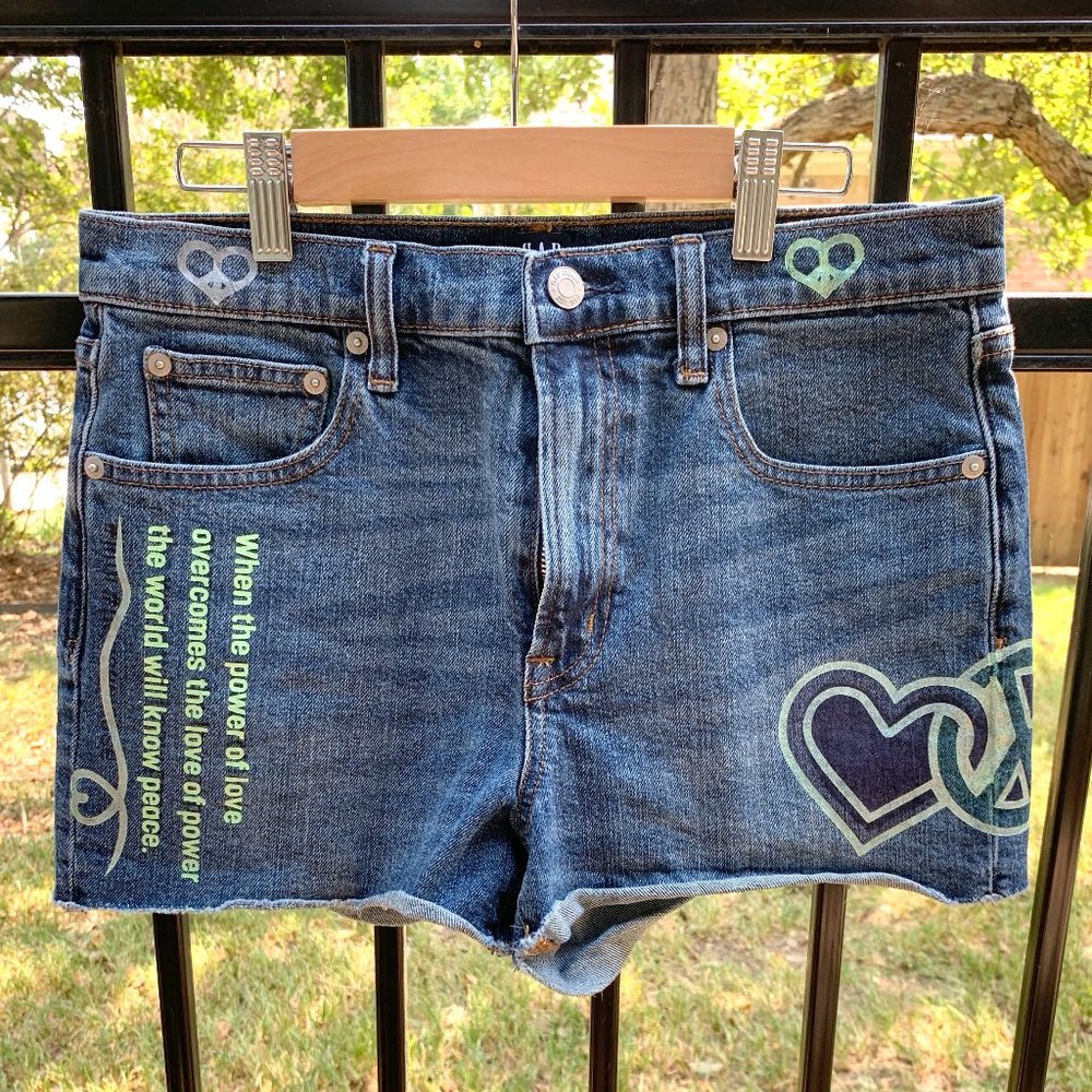 Upcycled Hand Painted Jimi Hendrix Peace Shorts